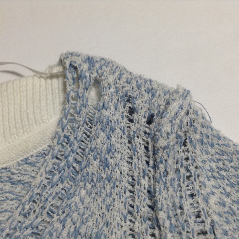 Free People Womens Sweater Blue Large Pullover White Cuff Loose Knit - Picture 11 of 13